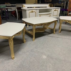 Gilded Wood Side Table Set: Vintage Mid-Century Modern Coffee Tables