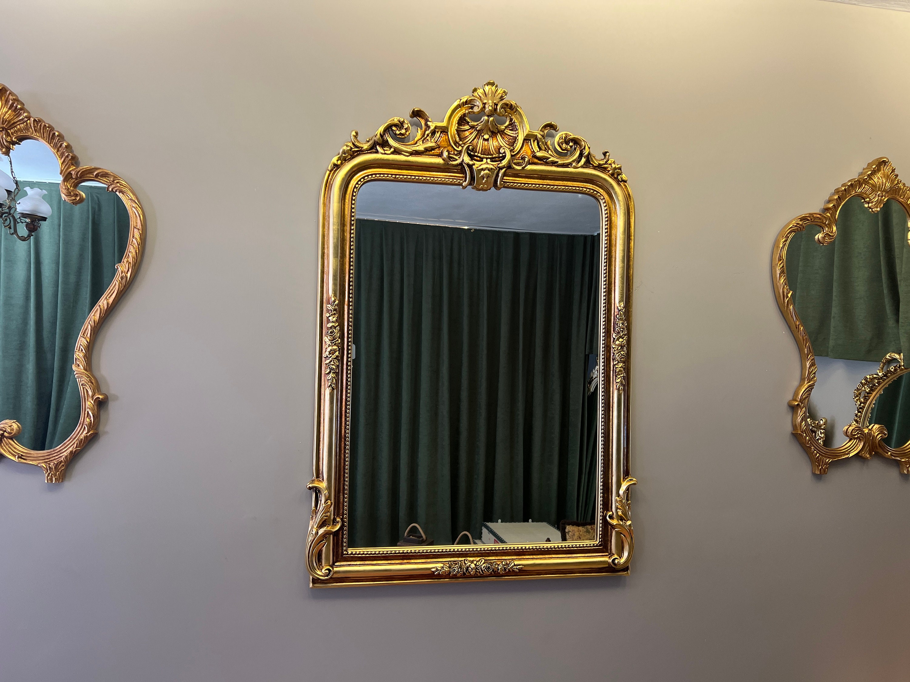 Vintage French Ruffled Bow Wooden Gilded Mirror 