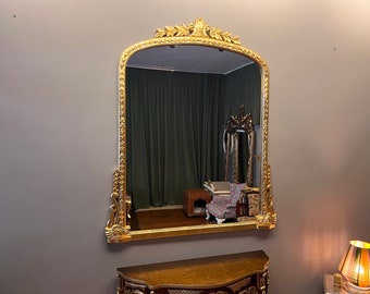 Antique Gold Baroque Mirror: Hand-Carved Beech Wood, Gold Leaf