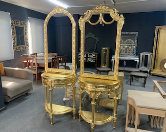 Handcarved Gilded Console Table and Mirror Set: Victorian Decor