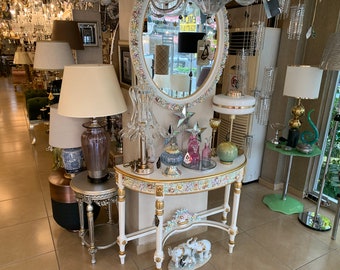Solid Wood Console Table and Mirror Set, Gold Leaf Floral Carvings