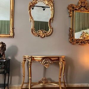 Pair of Gilded Console Table and Gilded Mirror, Handmade Furniture, Mirrored Side Table, Shabby Chic , French Furniture, Rococo Furniture