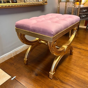 Tufted Bench, Upholstered Bench, Entryway Bench, Upholstered Bedroom Chair, Small Wooden Bench, Gold Gilded Bench, Pink Bench, Piano Bench