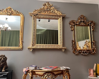 Handcarved French Baroque Mirror: Gold Leaf Rococo Wall Decor