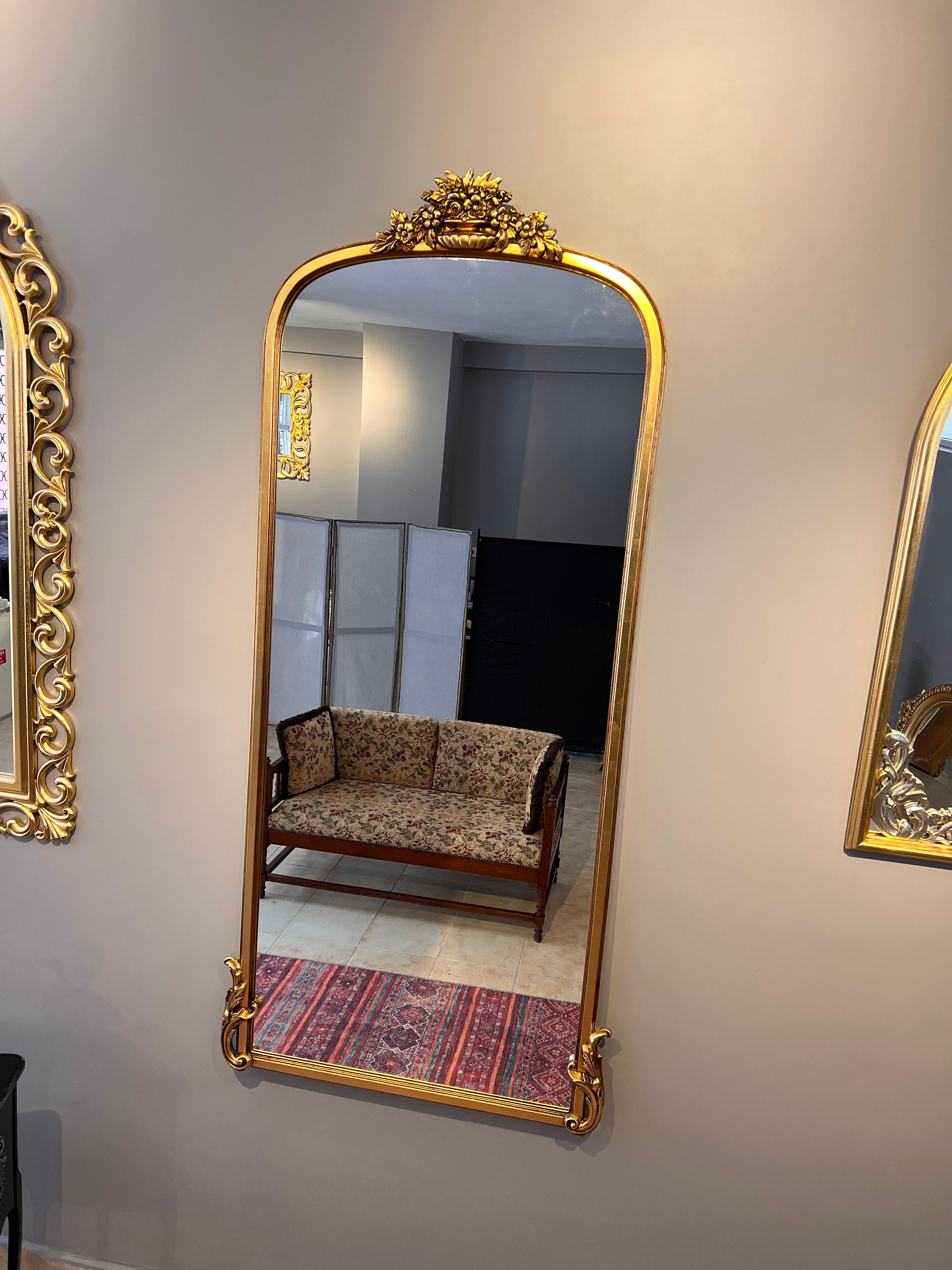 Petit Miroir Mural Baroque En Bois Feuille D'or - 33x19 Cm - Neuf Décoration Murale