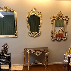 Pair of Gilded Console Table and Gilded Mirror, Handmade Furniture, Mirrored Side Table, Shabby Chic , French Furniture, Rococo Furniture