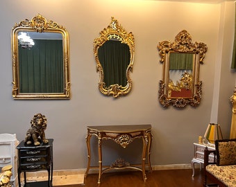 Pair of Gilded Console Table and Gilded Mirror, Handmade Furniture, Mirrored Side Table, Shabby Chic , French Furniture, Rococo Furniture