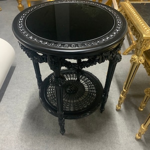 Hand-Carved Beech Wood Side Table: French Style Black End Table