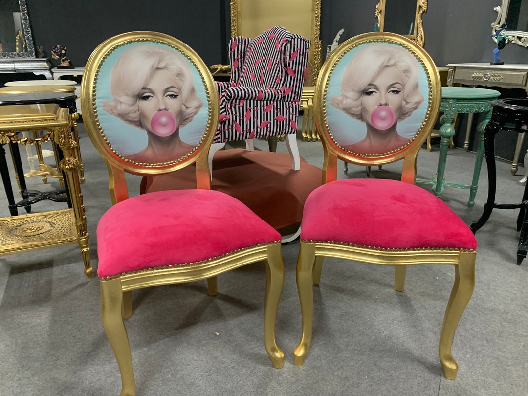 Marilyn Monroe Print Chair: Vintage French Style, Gilded Accent