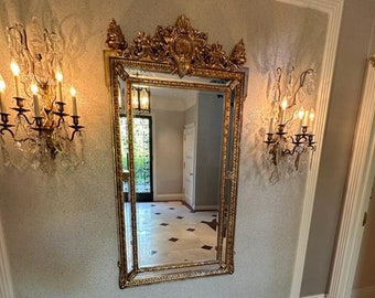 Handcarved Gold Baroque Full Length Mirror: Antique Home Decor