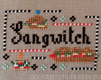 Sangwitch Cross Stitch Pattern, PDF Instant Download, Italian American, Sandwich, Food, Hero, Sub, Hoagie, Deli, Funny, Small