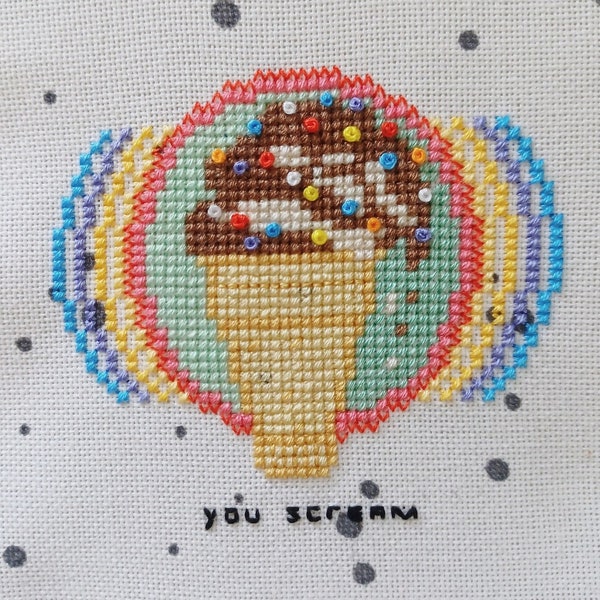 You Scream, Ice Cream Cross Stitch Pattern, PDF Instant Download, Summer, Rainbow Sprinkles, Chocolate Vanilla, Cone, Soft Serve, Small