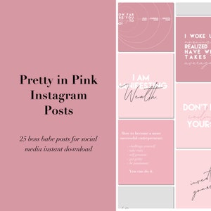 25 Instagram Posts in Pink Tones for Instant Download | Boss Babe, Girl Boss, Female Empowerment, Self Love, Entrepreneur, Business