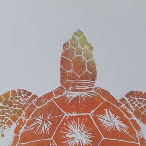 Peach Turtle. A one of a kind original, hand cut and hand printed work. Unique. Only one made.