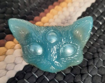 Glow in the Dark Aquamarine Space Cat Pin