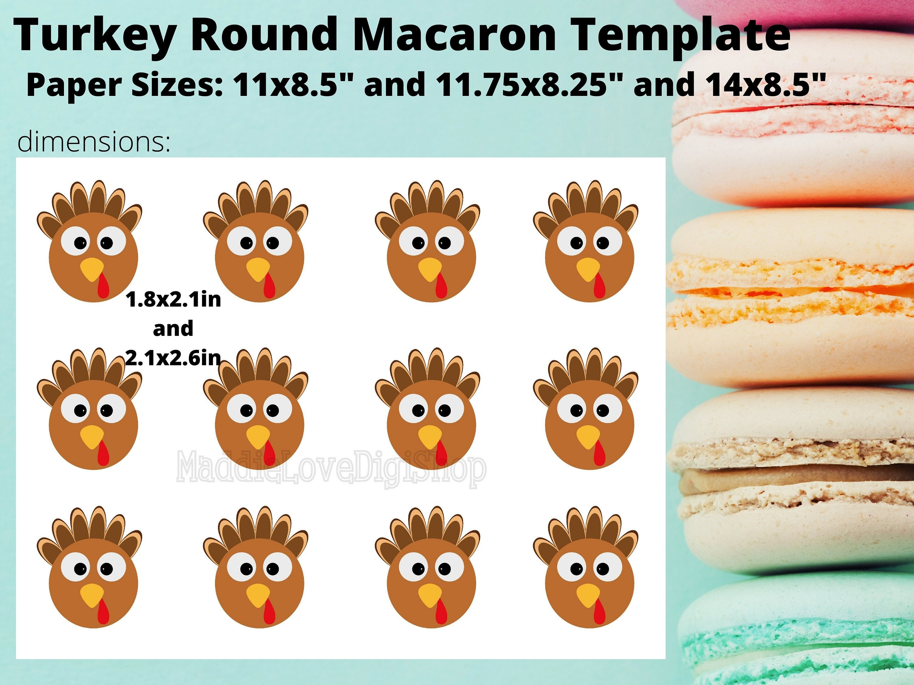 turkey thanksgiving round macaron template - etsy