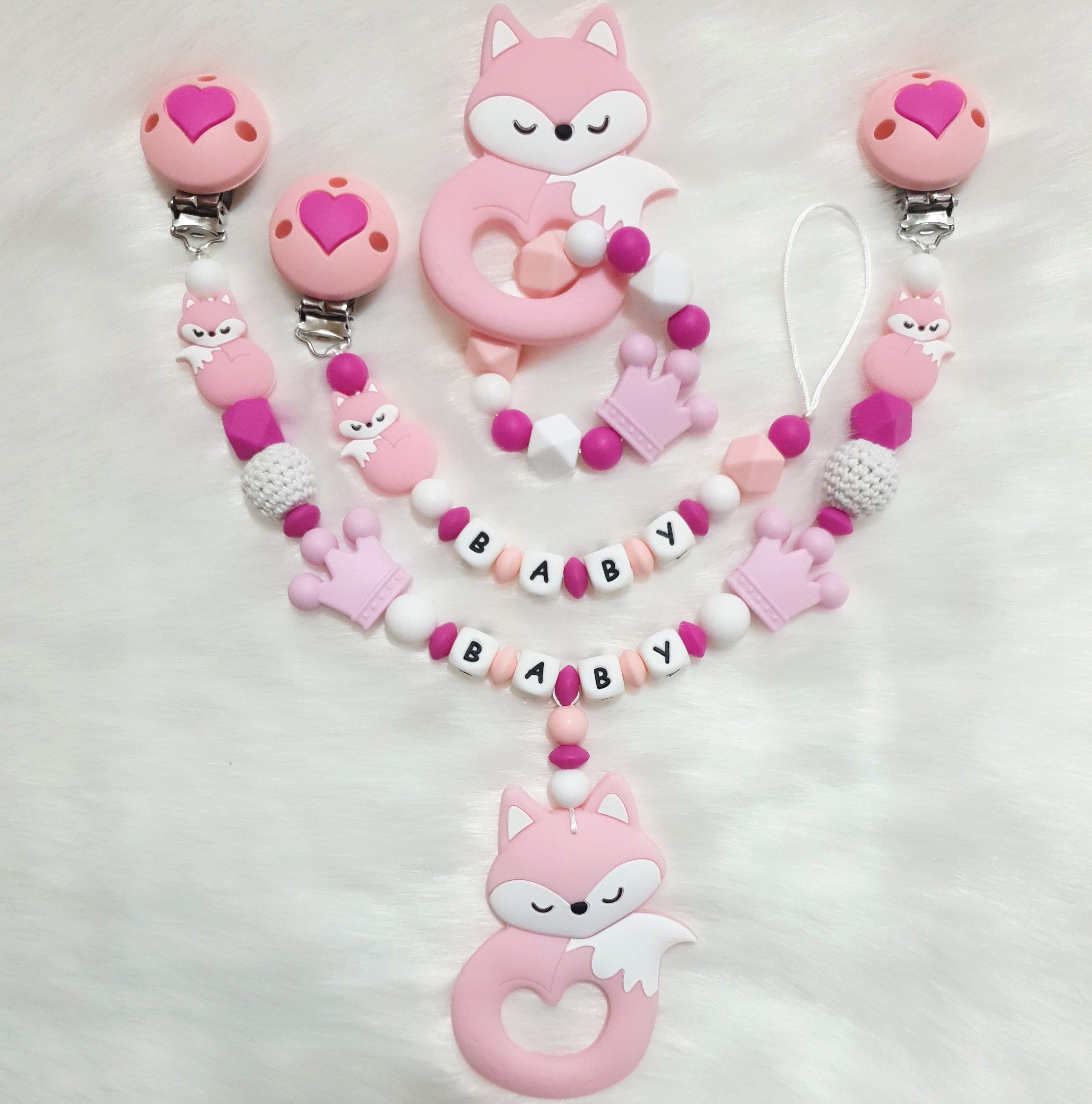 2 Schnullerketten Eichenholz Mit Fuchs & Koala - Sicher Für Babys