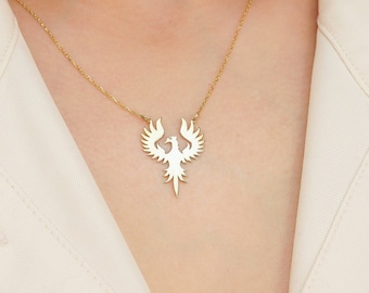 14K SOLID GOLD Phoenix Necklace * Phoenix Firebird Necklace * Phoenix Rising Necklace * Rebirth Necklace * gifts for her * gifts for him