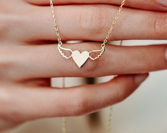 Tiny Angel Wings Love Necklace * Protector Angel Wings Necklace * Heart Initials Necklace * Personalized Letter Necklace * Personalized Gift