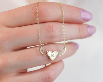 14K Engel Flügel Echt Gold Halskette * Beschützer Engel Flügel Echt Gold Halskette * Fee Flügel Halskette * Personalisiertes Geschenk * Echt Gold Schmuck