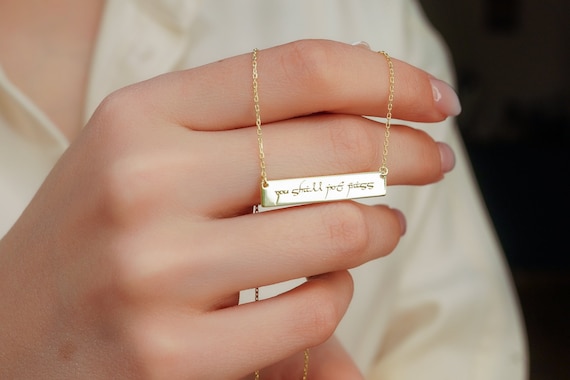 Elvish Language Bar Necklace Gold Lotr Language Messsage Necklace