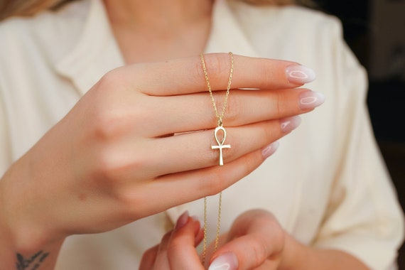 Minimal Gold Nefertiti Ankh Necklace * Tiny Egyptian Ankh Necklace * Ankh Symbol of Power of Life Necklaces * Gold Ankh Necklace