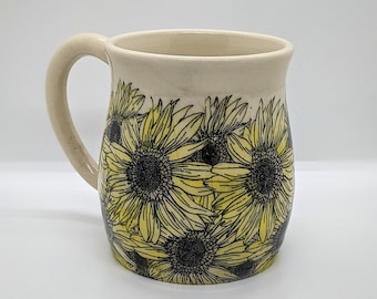 10 oz Handmade Sunflower Mug- modern ceramics- gift