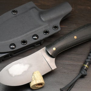 Bushcraft knife 1084 High Carbon Steel with visible hamon micarta handle and OD green liners Hunting Knife Handmade in Kentucky