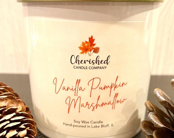 Vanilla Pumpkin Marshmallow Soy Candle  l 10 Ounces l Phthalate Free l Eco-Friendly l Average 60 Hour Burn Time
