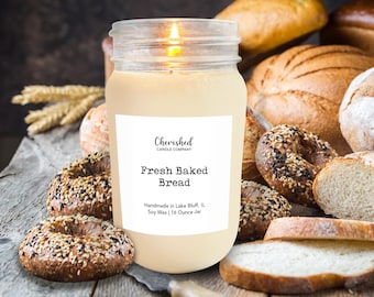 Fresh Baked Bread l All Natural Scented Soy Candle l 8 oz or 16 oz Mason Jar l Dye Free l Hand Poured l Bread Candle l Baker Gifts