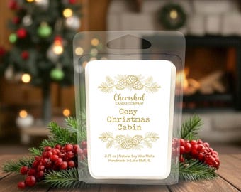 Cozy Christmas Cabin, All Naturally Scented Soy Wax Melts, Hand Poured, Holiday Decor, Cozy Cabin, Christmas Nostalgia, Christmas Scents