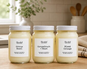 Hand Poured Fruit + Citrus Naturally Scented Soy Wax Candles: Citrus Basil, Grapefruit Mint, Blood Orange, and More, Black Satin Bag