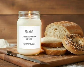 Fresh Baked Bread l All Natural Scented Soy Candle l 8 oz or 16 oz Mason Jar l Dye Free l Hand Poured l Bread Candle l Baker Gifts