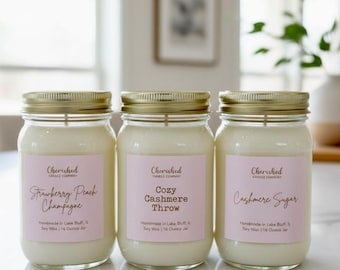 Pink and Gold Luxurious Candles, Naturally Scented Soy Wax Candles, Cozy Pink Decor, Cashmere and Fruity Champagne Scents, Pink Satin Bag