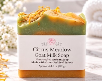 Goat Milk Soap | Grass Fed Tallow Soap | Citrus Meadow | Lemongrass Essential Oil | Handcrafted Artisan Soap