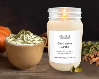 Cardamom Latté l All Natural Scented Soy Candle l 16 oz Mason Jar l Dye Free l Hand Poured l Home Decor l Candle Gift l Latté Candle l Vegan