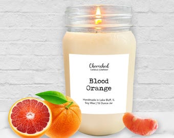 Blood Orange l All Naturally Scented Soy Wax Candle l Hand Poured l 8oz or 16 oz Mason Jar l Spa Candle l Citrus Candle l Orange Scents