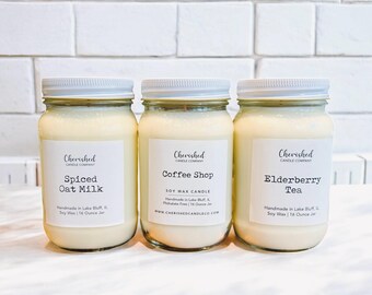 Coffee + Tea + Drink Candles, Pure Soy Wax, Cozy Home Decor, Pick Your Scent, Mason Jar, Gift Ideas, Hand Poured in Small Batches, Nontoxic