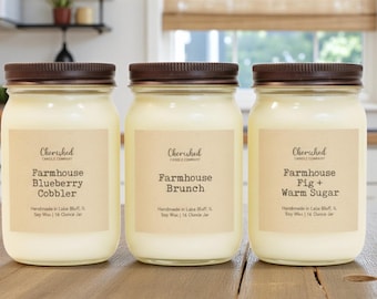 Farmhouse Candles, Cozy Vibes, Farmhouse Kitchen, Rustic Mason Jar Candles, Dessert Candles, Fig Candles, Pick Your Scent, Red Satin Bag