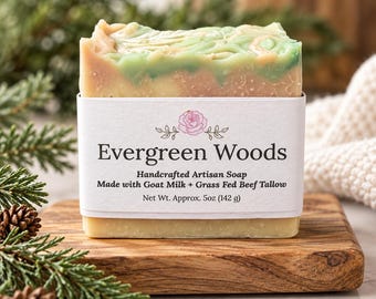 Evergreen Woods Goat Milk Soap | Handmade Artisan Soap | Shea Butter, Avocado & Olive Oil | Creamy Handcrafted Soap Bar