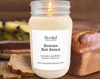 Banana Nut Bread l All Natural Scented Soy Wax Candle l 16 oz Mason Jar l Dye Free l Hand Poured l Dessert Candle l Home Decor l Baker Gift