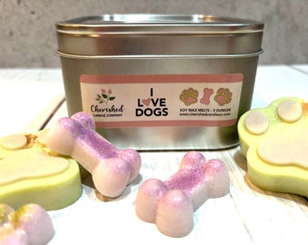 I Love Dogs! Paw Print and Bones (Sugar Cookie) Soy Wax Melts l 3 Ounces l Phthalate Free