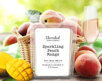 Sparkling Peach + Mango l All Natural Scented Soy Wax Melts l 2.75 oz l Hand Poured l Dye Free l Tropical Vacation Vibes