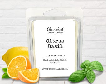 Citrus Basil l All Natural Scented Soy Wax Melts l Hand Poured l Dye Free l Basil Scented l Home Decor l Vegan
