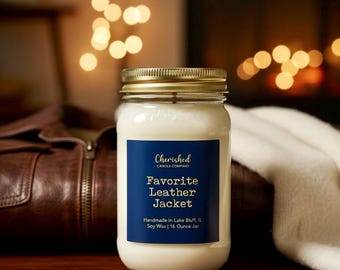 Favorite Leather Jacket, Masculine Scented Soy Candle, Leather Scented, Men and Teen Boy Gifts, Man Cave Candle, Luxurious Scent, Satin Bag