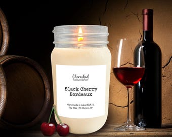 Black Cherry Bordeaux l Naturally Scented Soy Wax Candle l Hand Poured l 8 oz or 16 oz Mason Jar l Wine Lover l Sommelier Gift l Wine Candle