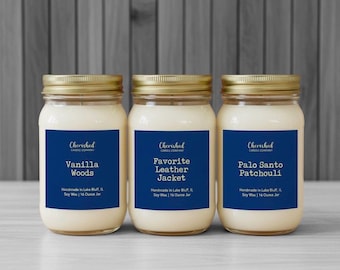 Masculine Scented Soy Candles l Best Men's Cologne Candles, Man Cave Scents, Gifts for Men and Teen Boys, Cozy Home Decor, Black Satin Bag