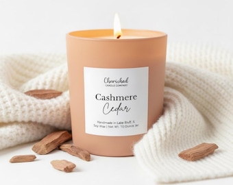 Cashmere Cedar, Luxury Wrapped in Warm Woods, Elegant and Classy Scent, Soy Candle, Luxury Terracotta Tumbler Jar, Black Satin Bag