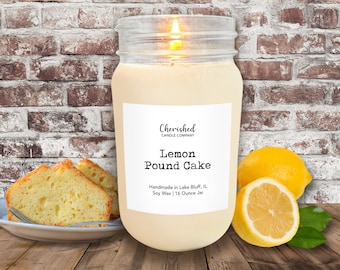 Lemon Pound Cake l All Natural Scented Soy Candle l 16 oz or 8 oz Mason Jar l Dye Free l Hand Poured l Home Decor l Dessert Candle l Vegan
