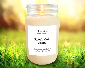 Fresh Cut Grass l Naturally Scented Soy Wax Candle l 8oz or 16 oz Mason Jar l Summer Candles l Gardener Gift l Fresh Scent l Non-Toxic